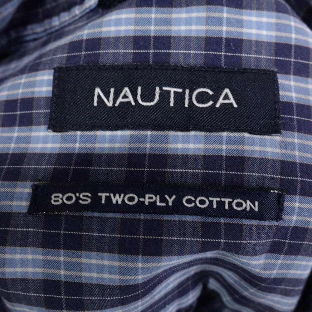 Nautica Shirt Mens L Blue Plaid Long Sleeve Button-Up 80's Two-Ply Cotton - Picture 6 of 8